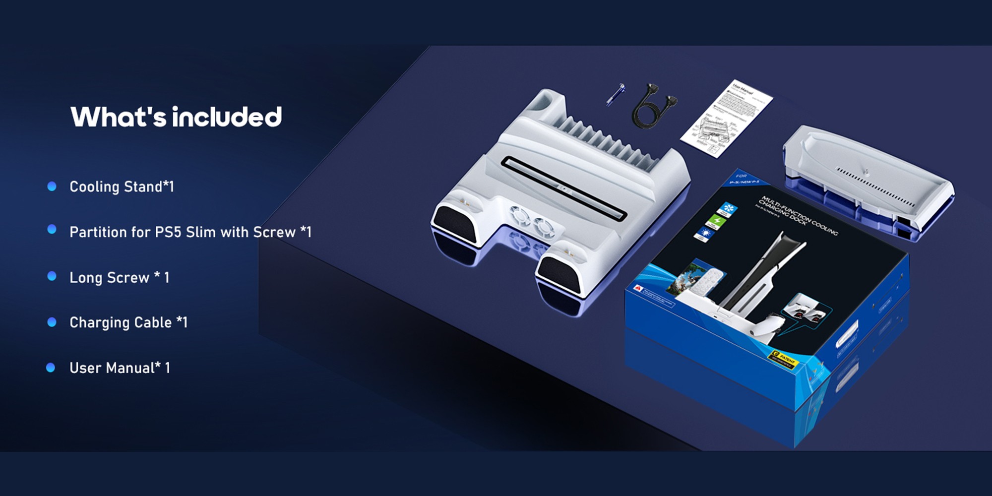 PS5/Slim/Pro Cooling Stand for Disc & Digital Console, PS5 Controller Charger with 3 Level Fan and 11Pcs Game Storage, PS5/Slim/Pro Accessories