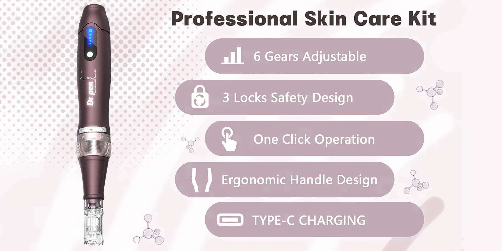 Dr.pen A10 Microneedling Pen Wireless Electric Derma Pen with 2 Replacement Cartridges