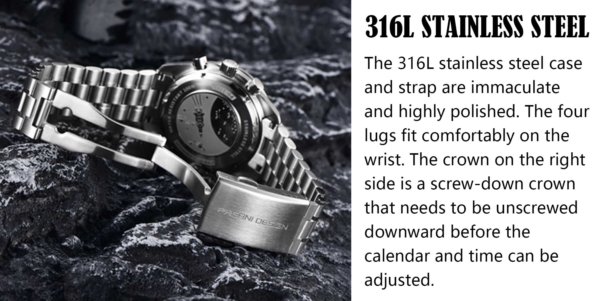 Men's Quartz Watches Chronograph Stainless Steel Waterproof Sports Wrist Watch for Men Sapphire Glass PD-1701