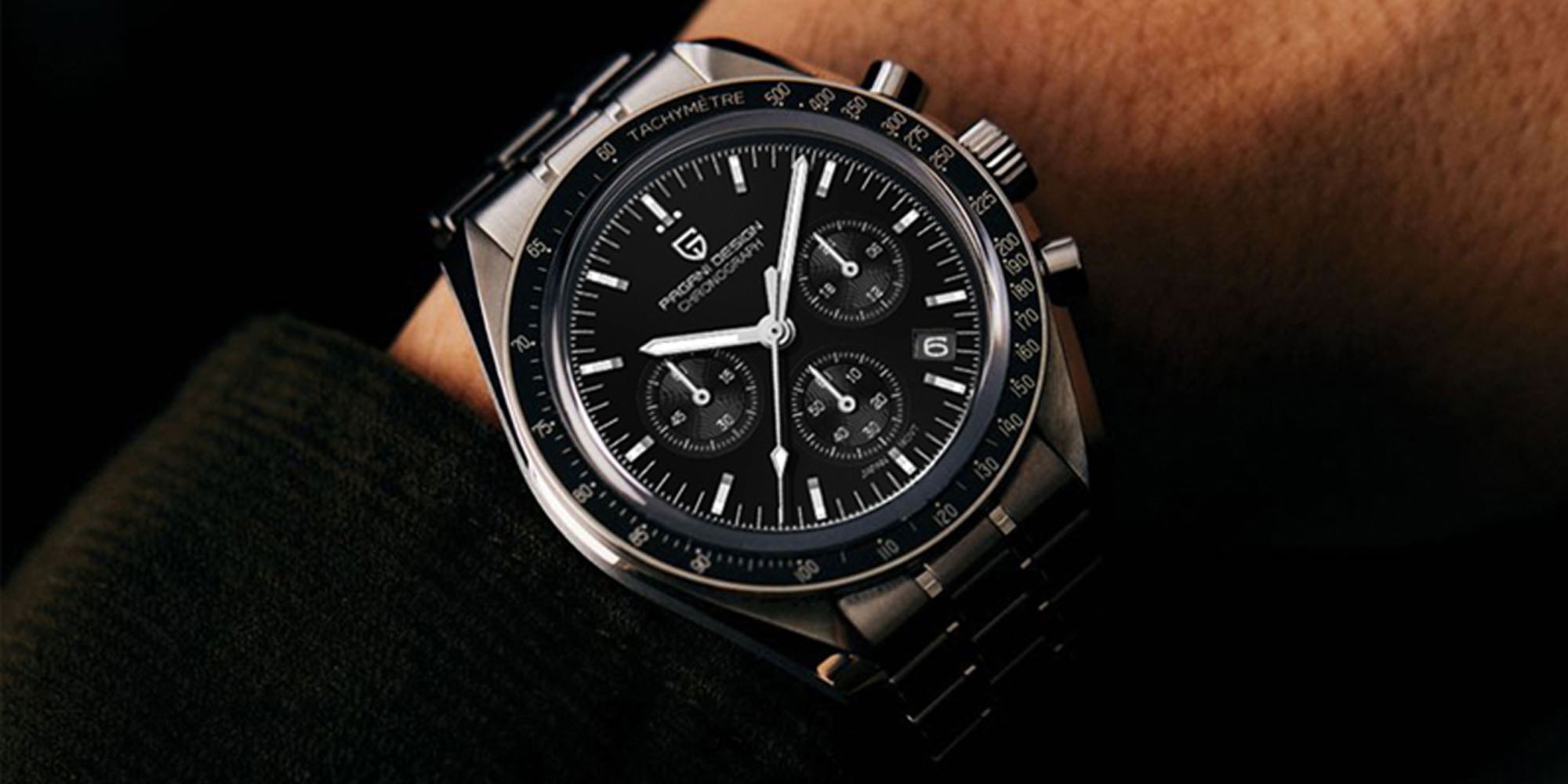 Men's Quartz Watches Chronograph Stainless Steel Waterproof Sports Wrist Watch for Men Sapphire Glass PD-1701