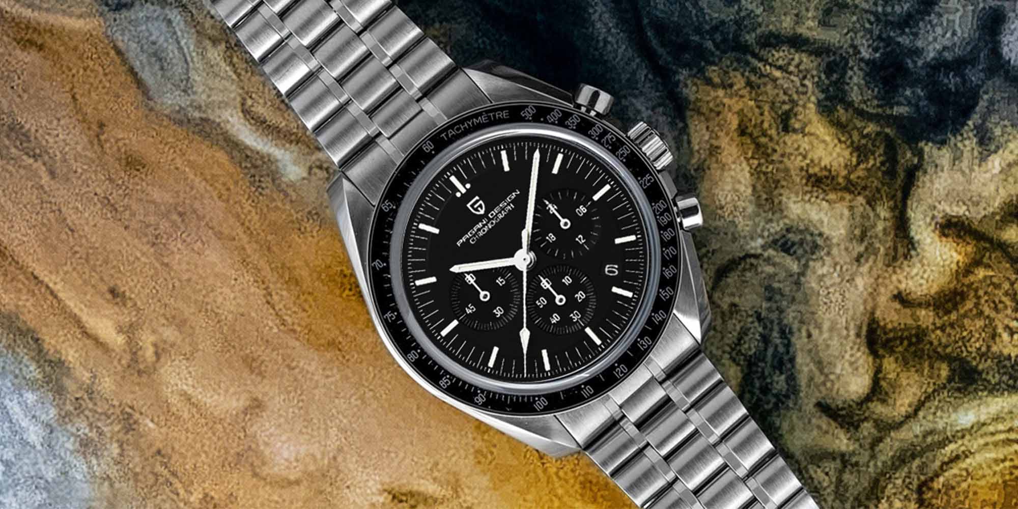 Men's Quartz Watches Chronograph Stainless Steel Waterproof Sports Wrist Watch for Men Sapphire Glass PD-1701