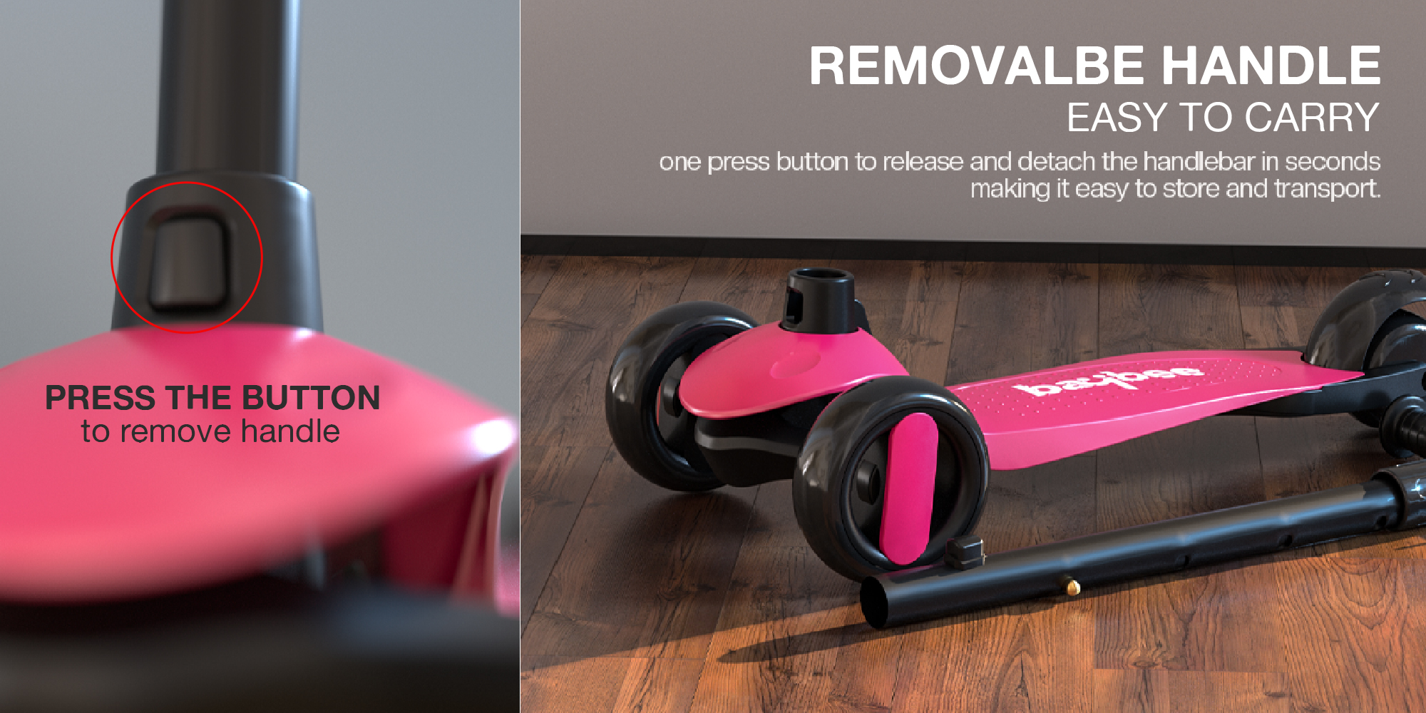 Alpha Skate Scooter for Kids 3 Wheel Kids Scooter with Foldable 4 Height Adjustable Handle Baby Scooter with LED PU Wheels Smart Kick Scooter for Children's 3 to 10 Years Boys Girls Pink