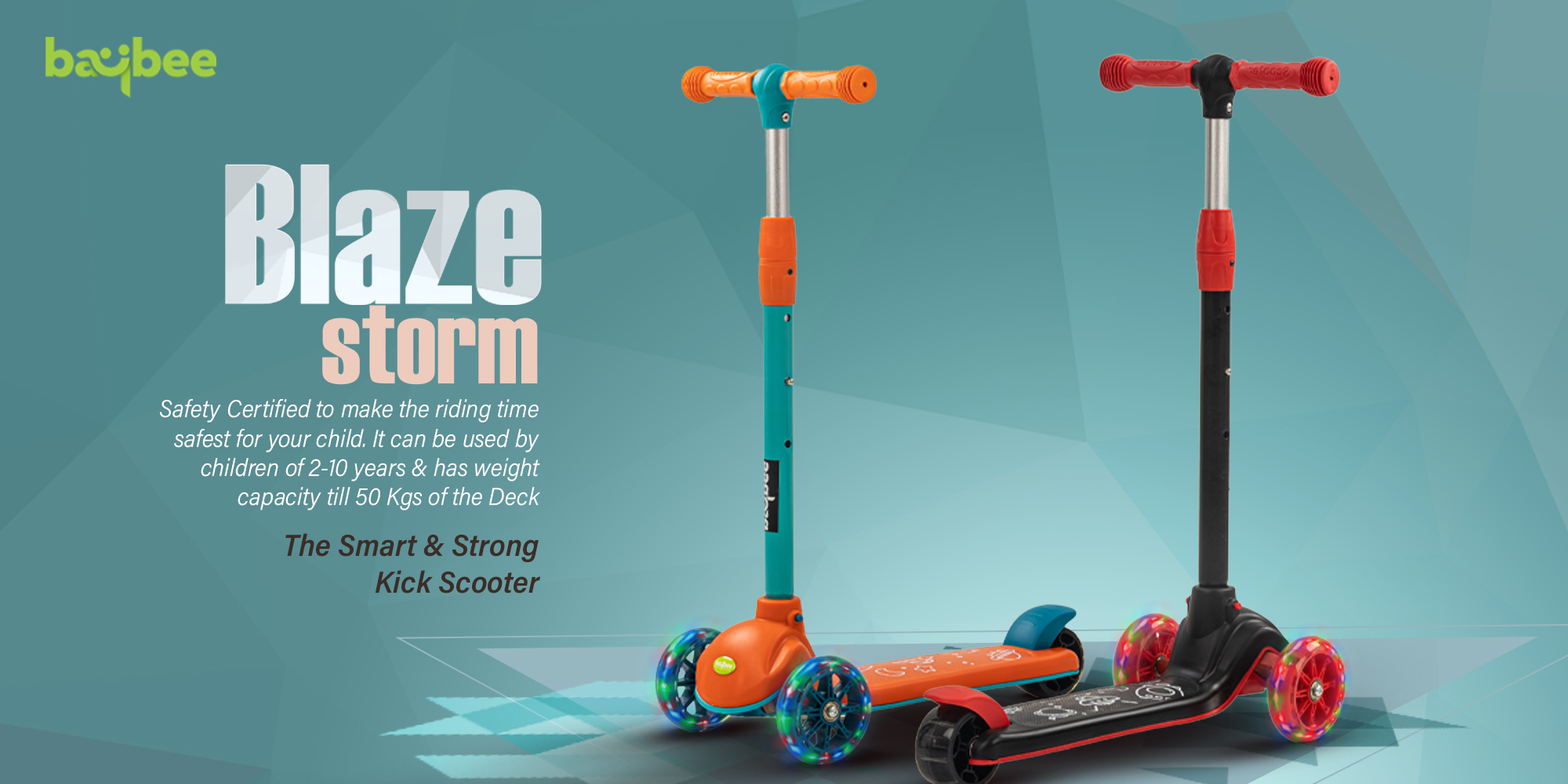 Baybee Blaze Storm Skate Scooter for Kids 3 Wheel Kids Scooter with 4 Height Adjustable Handle Baby Scooter with LED PU Wheels Smart Kick Scooter for Baby Scooter for Kids 3 to 8 Years Boy Girl Orange