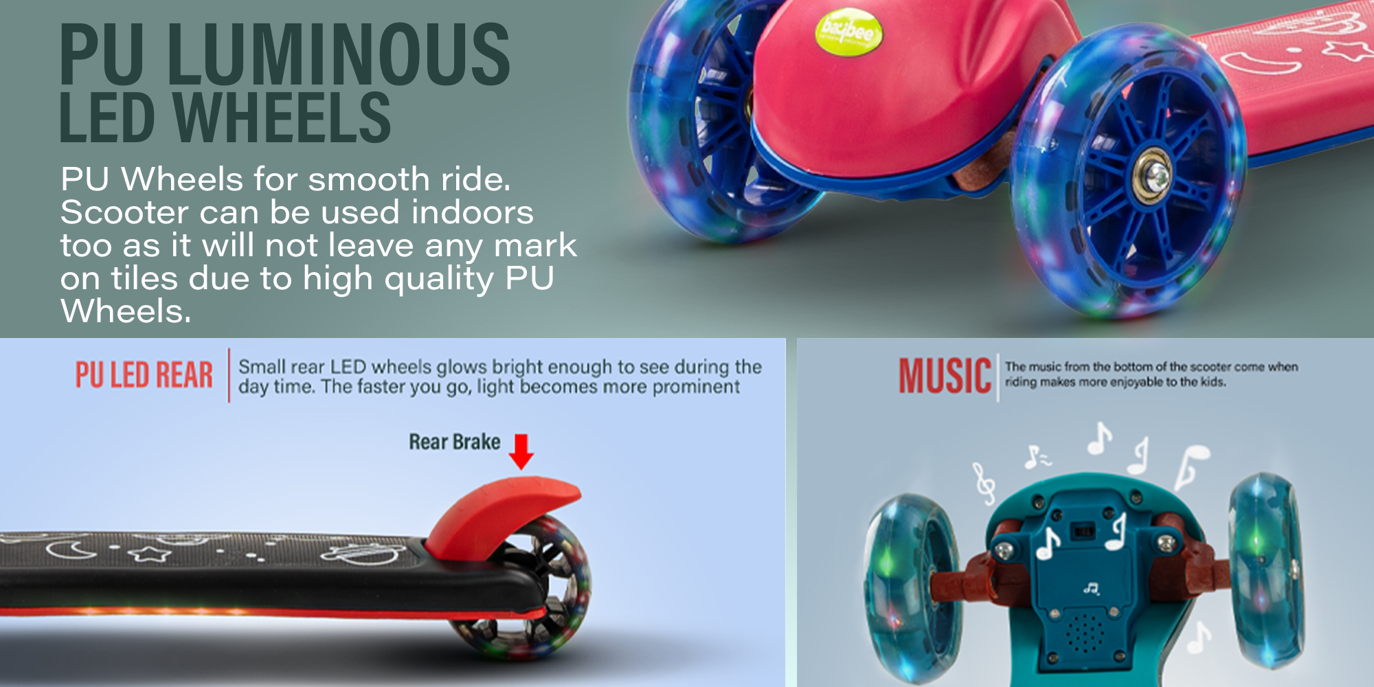 Baybee Blaze Storm Skate Scooter for Kids 3 Wheel Kids Scooter with 4 Height Adjustable Handle Baby Scooter with LED PU Wheels Smart Kick Scooter for Baby Scooter for Kids 3 to 8 Years Boy Girl Pink