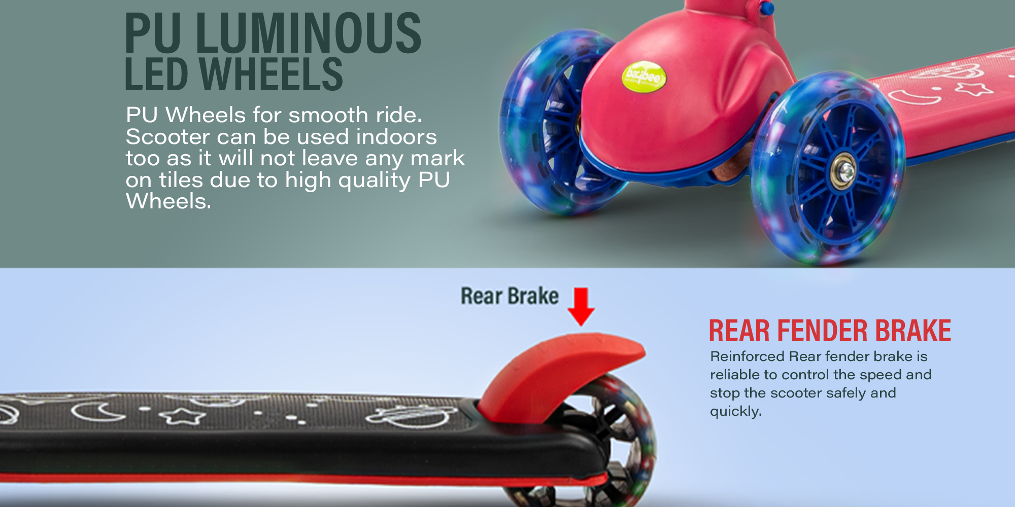 Baybee Blaze Storm Skate Scooter for Kids 3 Wheel Kids Scooter with 4 Height Adjustable Handle Baby Scooter with LED PU Wheels Smart Kick Scooter for Baby Scooter for Kids 3 to 8 Years Boy Girl Pink