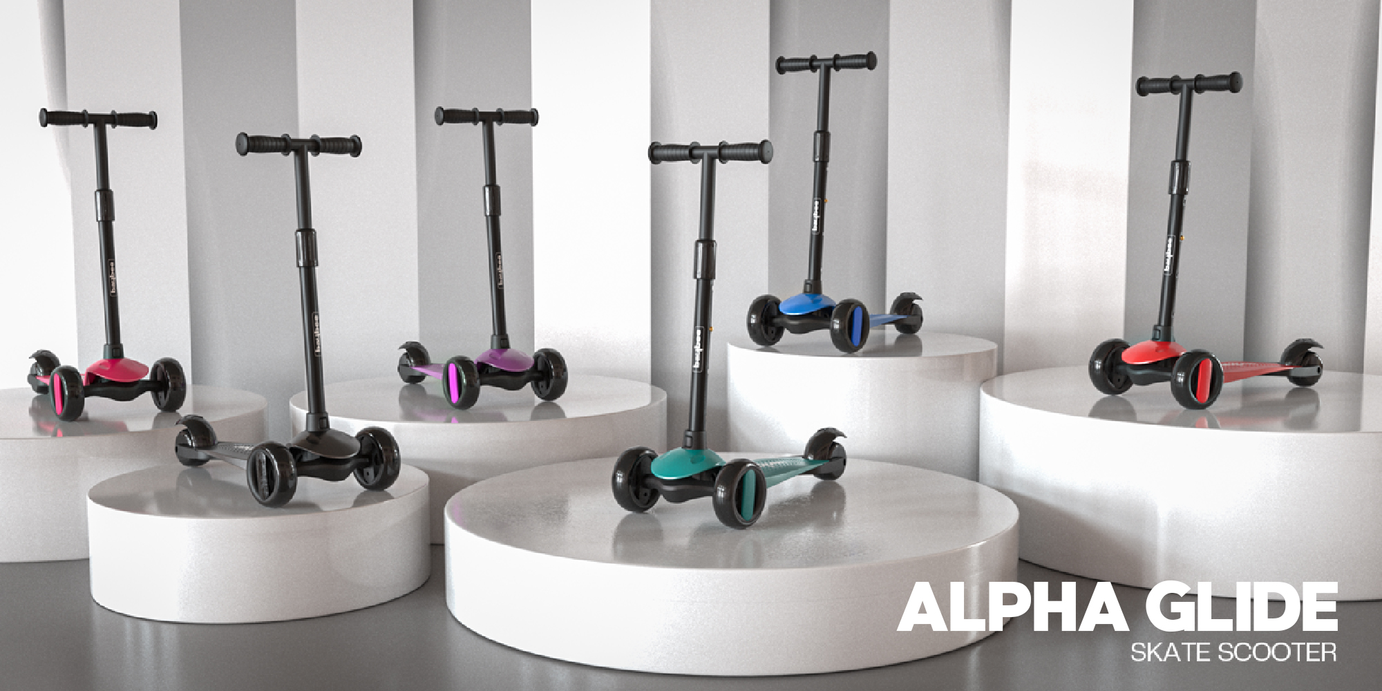Alpha 3 Wheel Skate Scooter With Foldable 4 Height Adjustable Handle And Led PU Wheels