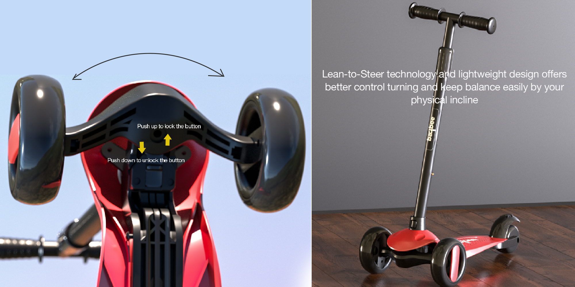 Alpha 3 Wheel Skate Scooter With Foldable 4 Height Adjustable Handle And Led PU Wheels