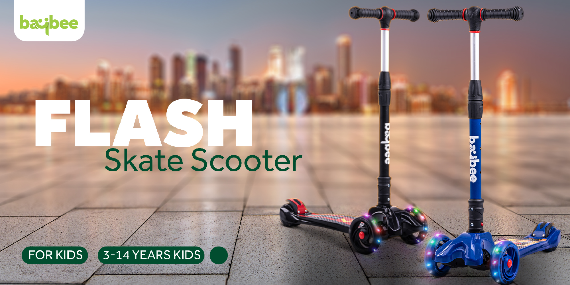 Baybee Flash Skate Scooter for Kids 3 Wheel Kids Scooter with Foldable 4 Height Adjustable Handle Baby Scooter with LED Wheels Smart Kick Scooter for Baby Scooter for Kids 3 to 10 Years Boy Girl Black