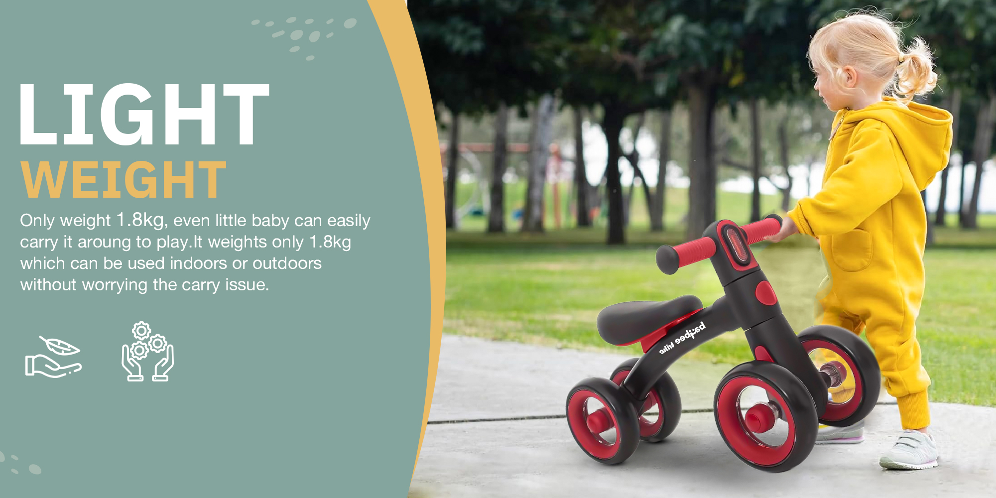 Kids Balance Bike Tricycles for Kids, 4 Wheels Toddlers Bike Ride on Toy with Widened EVA Wheels & Led Light Indoor Outdoor Play Baby Balance Cycle for Kids 12 to 24 Months Boys Girls Black