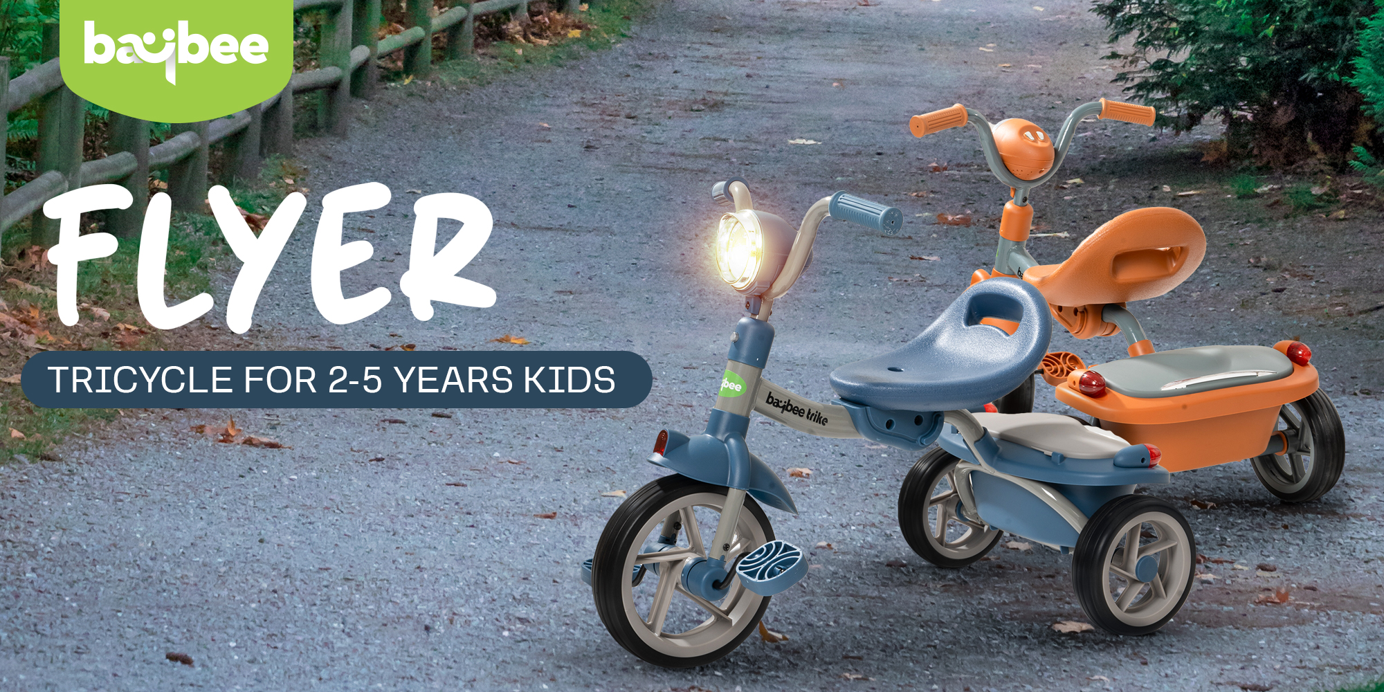 Baybee Flyer Tricycle for Kids Toddler Foldable Tricycle with Back Stroge & Head light for 2 to 5 Years Boys and Girls Kids Trike