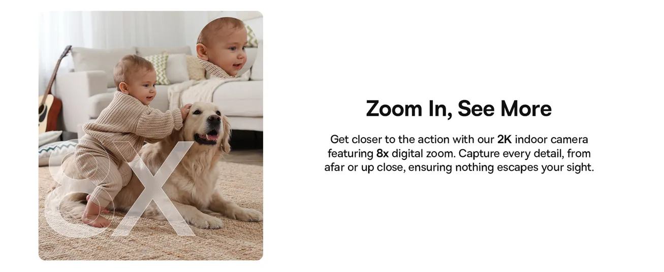 3MP 2K WiFi Indoor Security Camera with Pan Tilt, 8x Digital Zoom, 2-Way Audio, Night Vision, Motion Detection, Baby Monitor, Support Micro SD Card up to 256GB, Compatible with Google Assistant and Amazon Alexa, Remote Management via APP, Smart Home Monitoring, CCTV Camera for Home Security