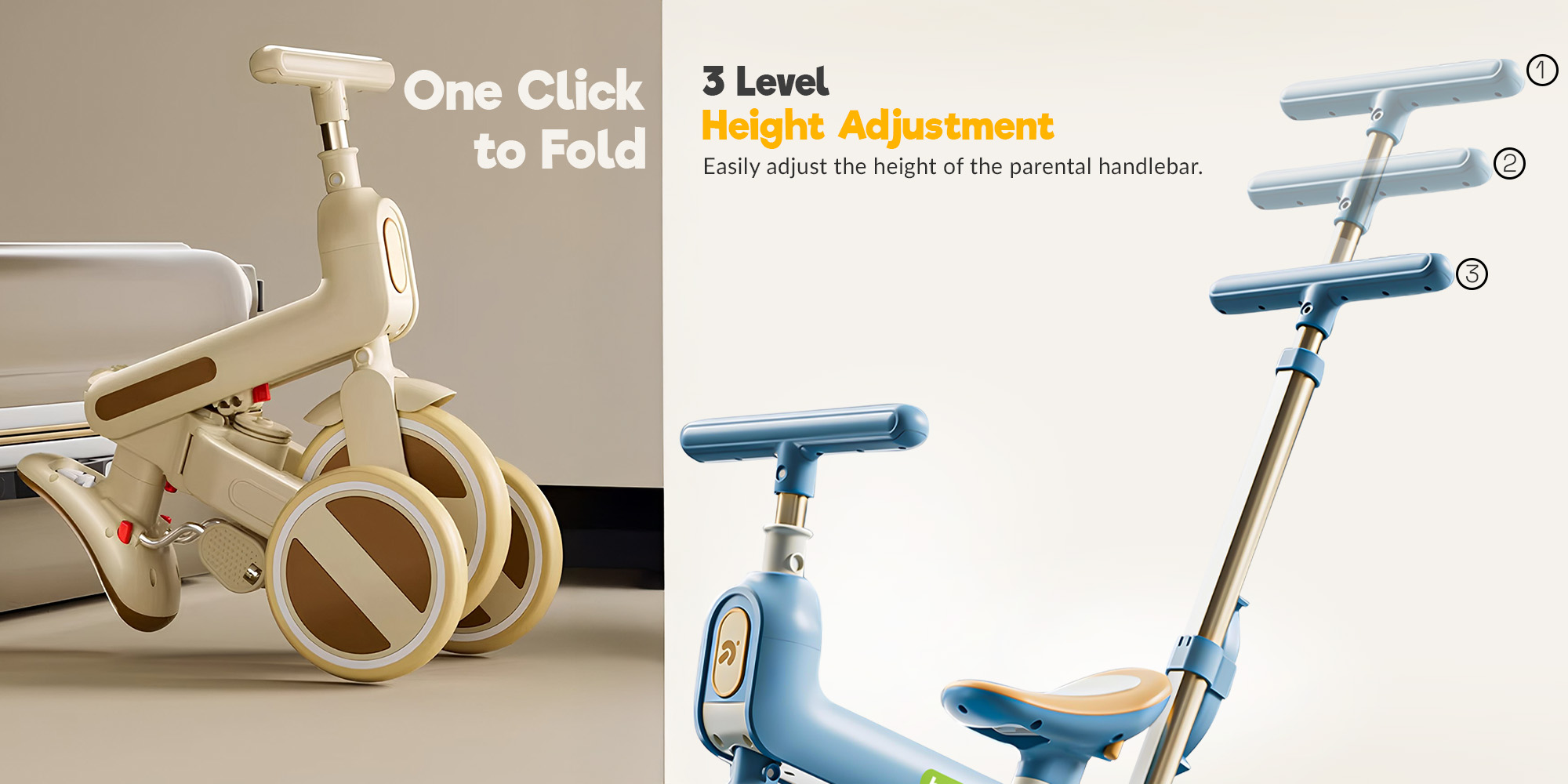Novak 4 in 1 Convertible Baby Tricycle for Kids, Baby Kids Cycle with 3 Height Adjustable Parental Handle, Balance Bike & Bicycle Mode | Foldable Kids Tricycle Cycle for Kids 1.5 to 5 Years Brown