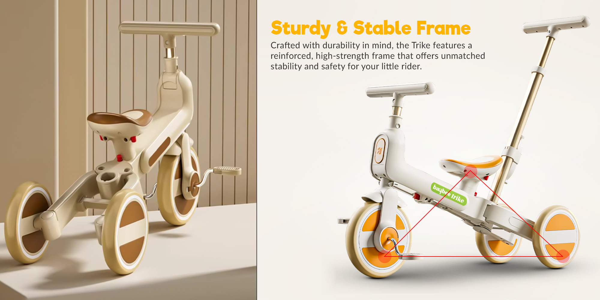 Novak 4 in 1 Convertible Baby Tricycle for Kids, Baby Kids Cycle with 3 Height Adjustable Parental Handle, Balance Bike & Bicycle Mode | Foldable Kids Tricycle Cycle for Kids 1.5 to 5 Years Brown