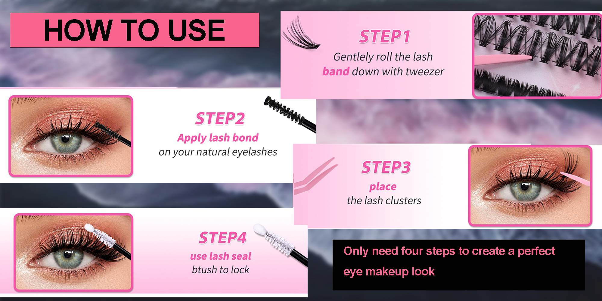 4 Styles DIY Eyelash Extension Kit 640 Clusters, 9-16mm Mixed Individual Lashes Cluster, Natural Curl Personal Eyelash Set, Segmented False Eyelashes, Thick Eyelashes