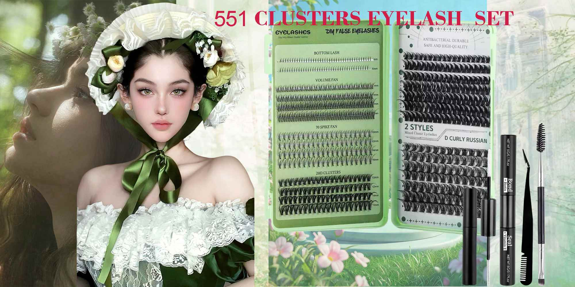 4 Styles DIY Eyelash Extension Kit 551 Clusters, 10-16mm Mixed Individual Lashes Cluster, Natural Curl Personal Eyelash Set, Segmented False Eyelashes, Thick Eyelashes