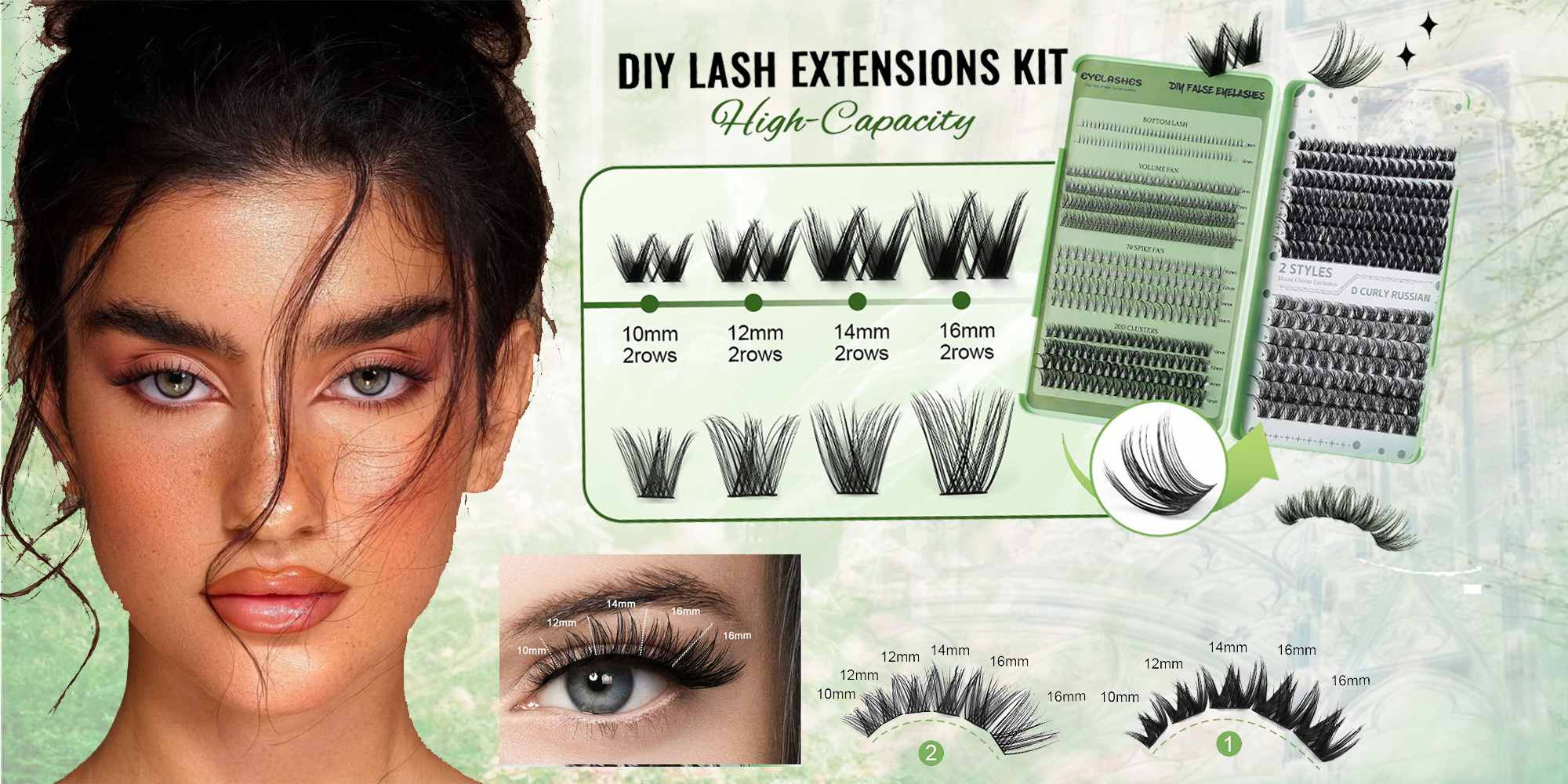 4 Styles DIY Eyelash Extension Kit 551 Clusters, 10-16mm Mixed Individual Lashes Cluster, Natural Curl Personal Eyelash Set, Segmented False Eyelashes, Thick Eyelashes