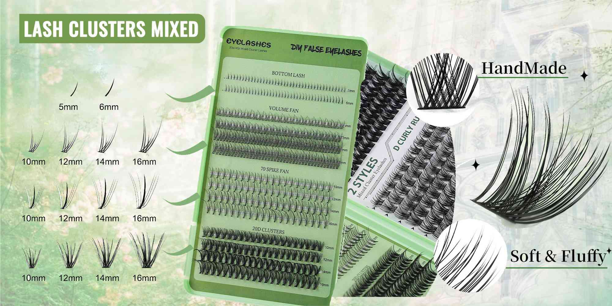 4 Styles DIY Eyelash Extension Kit 551 Clusters, 10-16mm Mixed Individual Lashes Cluster, Natural Curl Personal Eyelash Set, Segmented False Eyelashes, Thick Eyelashes
