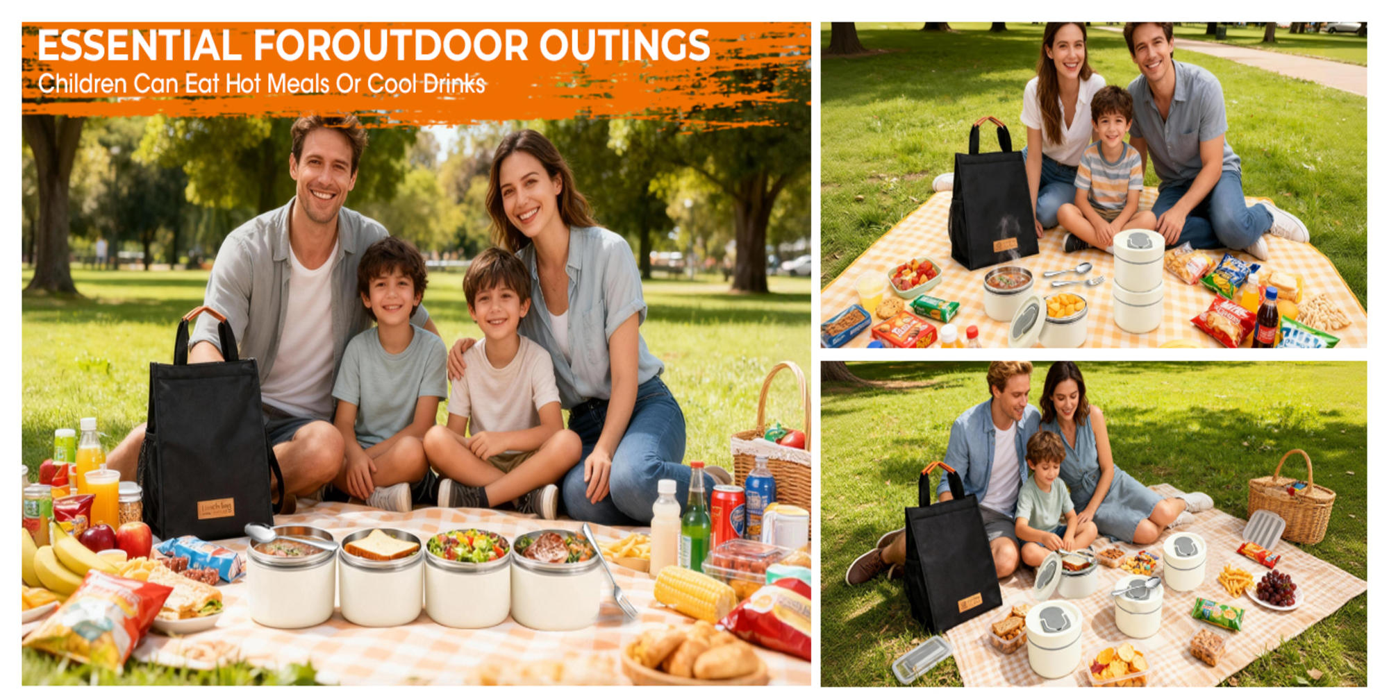 Adando Stainless Steel Lunch Box: 4 * 550ml Microwave-Safe Round Bento Box - 304 Stackable Insulated Leakproof, with Thermal Bag& Cutlery - for Adults Students Office School Picnic Camping (4 Pack)