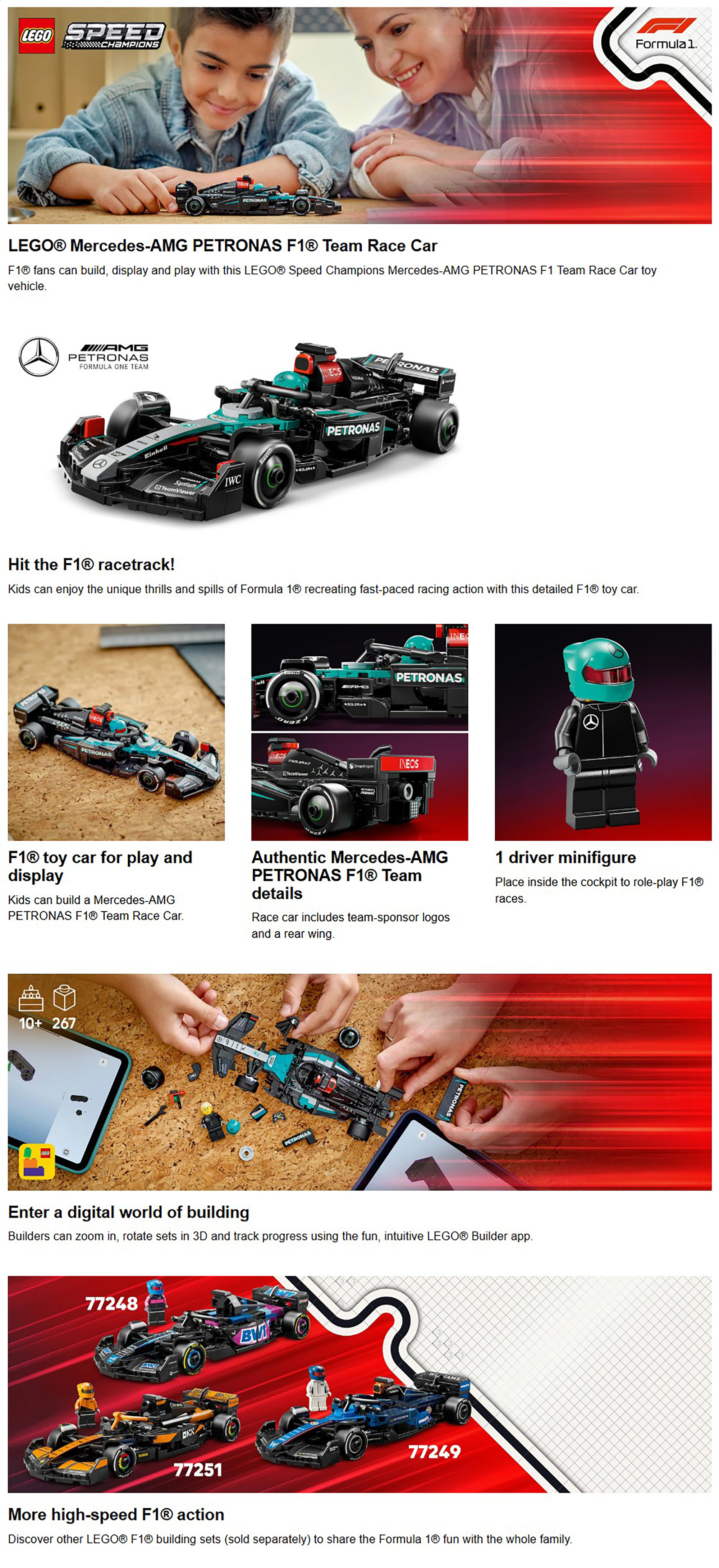 Speed Champions Mercedes-AMG F1® W15 Race Car Toy Vehicle 77244 (267) Pieces