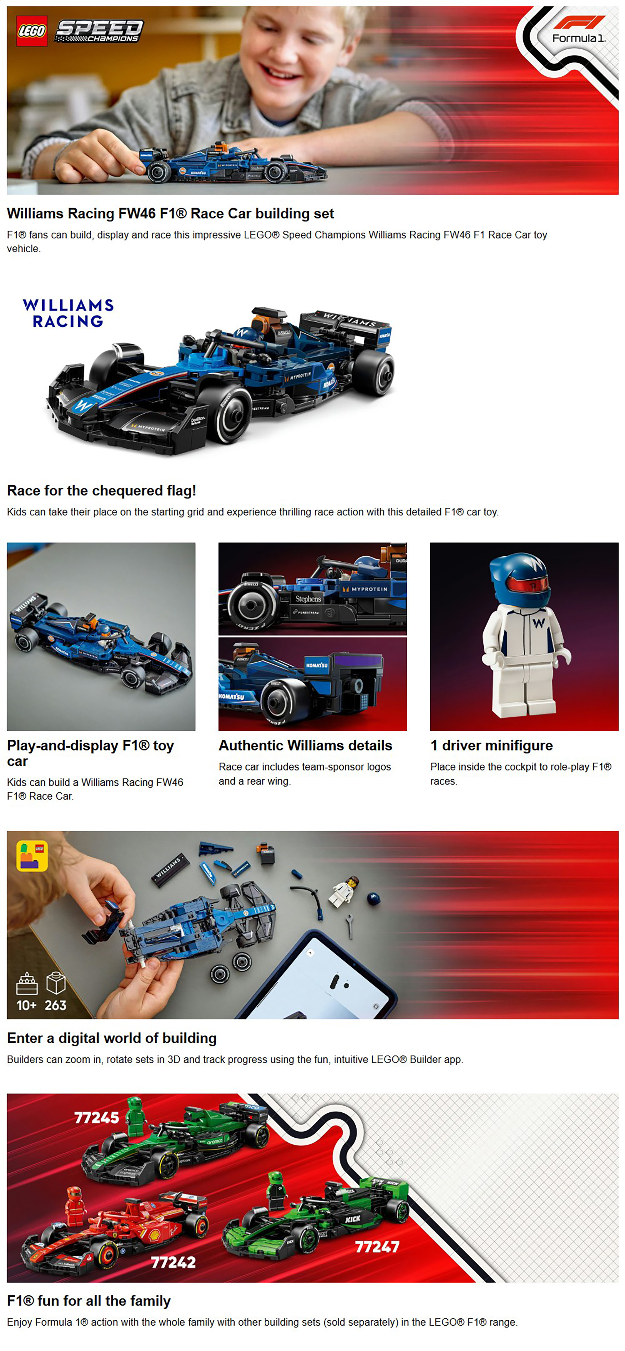 Speed Champions Williams Racing FW46 F1® Race Car Vehicle Set 77249 (263) Pieces