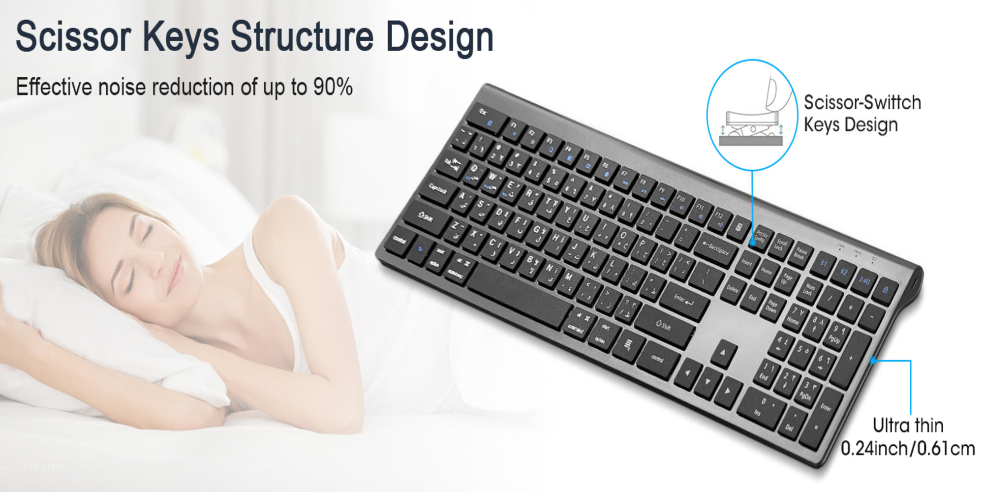 Arabic English Wireless Keyboard and Mouse: 2.4G Bluetooth Rechargeable - Full Size Silent Keyboard Mouse with Number Pad for iOS/Windows/Android - for MacBook/Air/iPad/iPhone, Computer, Laptop