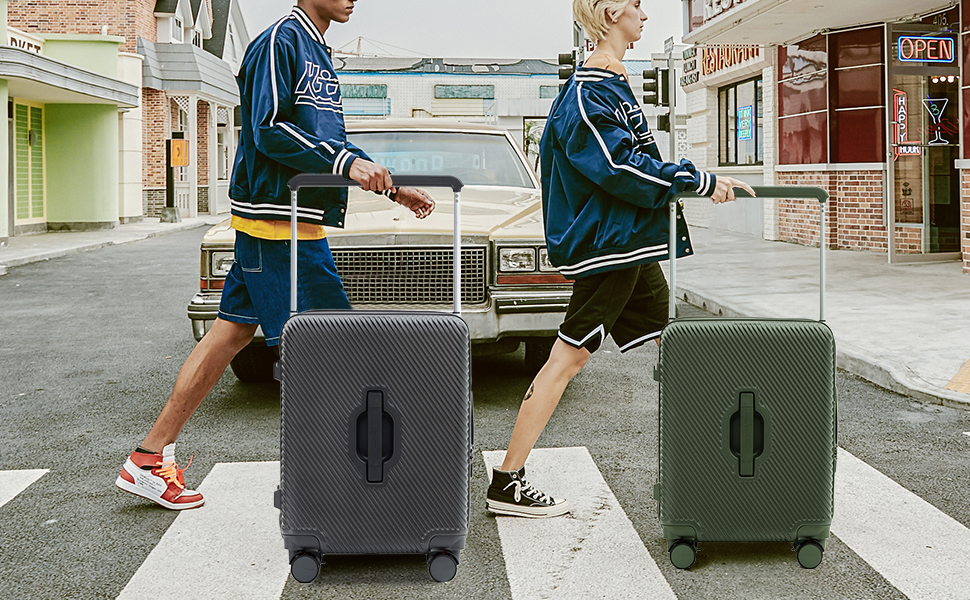 7655 ABS mix PC Suitcase check in luggage 20 inch with TSA travel case Green color