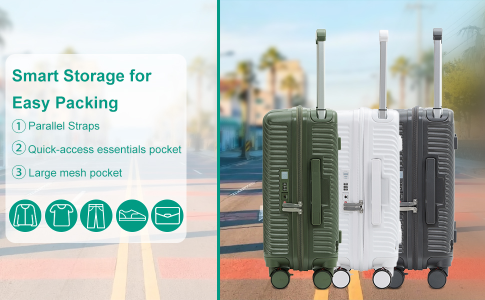 7655 ABS mix PC Suitcase check in luggage 20 inch with TSA travel case Green color