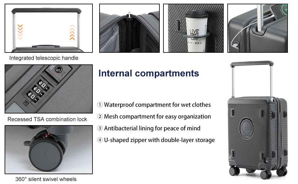 7655 ABS mix PC Suitcase check in luggage 20 inch with TSA travel case Green color