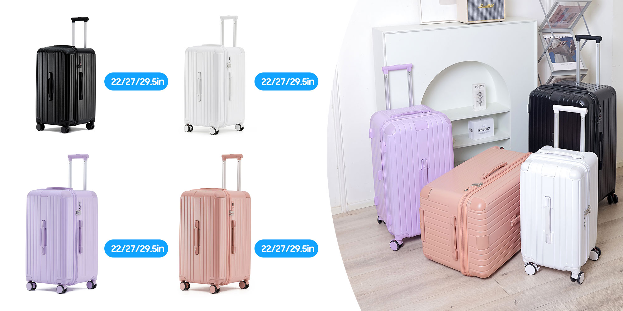 7610 black small size suitcase ABS mix PC Suitcase Trunk case check in luggage 22 inch with TSA travel case