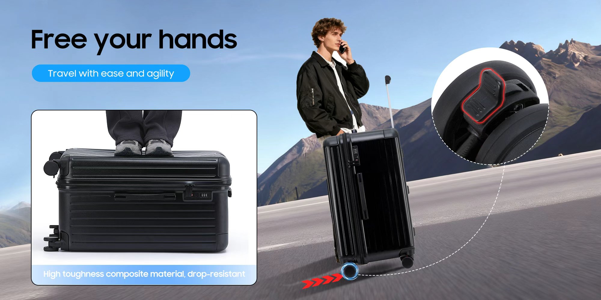 7610 black small size suitcase ABS mix PC Suitcase Trunk case check in luggage 22 inch with TSA travel case