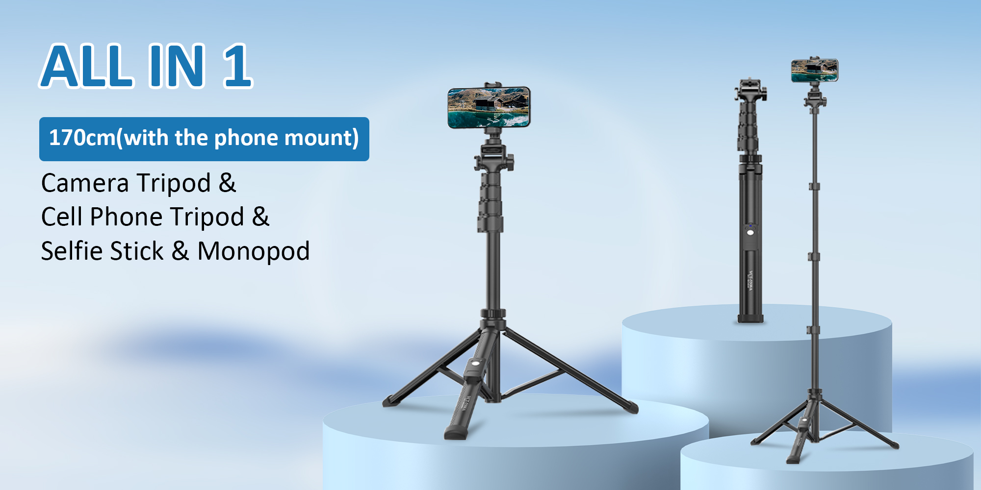 170cm Phone Camera Tripod Stand with Remote & Phone Holder, Tripod for Travel/Video Recording,Tall Smartphone Tripod Compatible with iPhone/Android/Webcamera