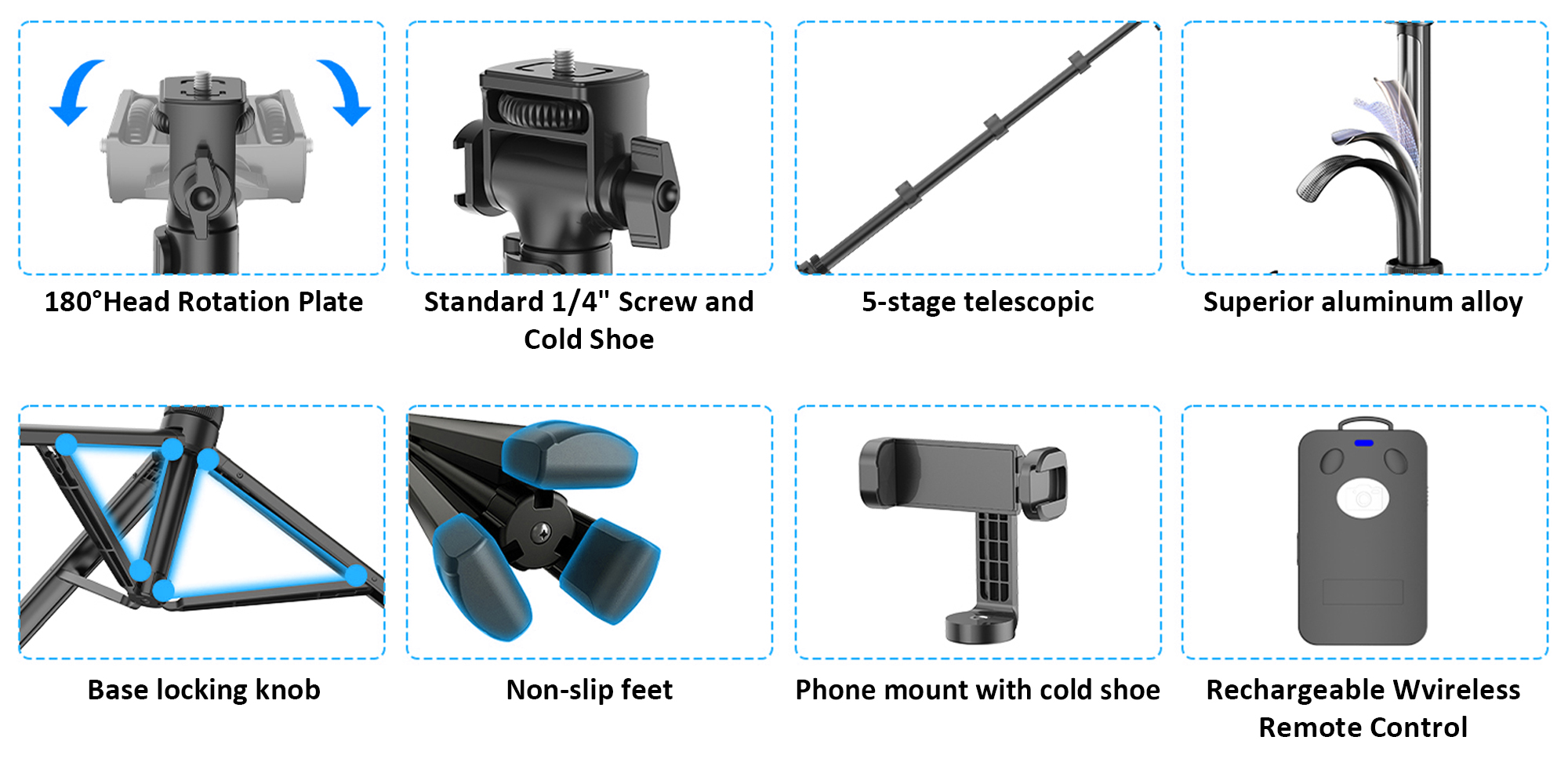 170cm Phone Camera Tripod Stand with Remote & Phone Holder, Tripod for Travel/Video Recording,Tall Smartphone Tripod Compatible with iPhone/Android/Webcamera