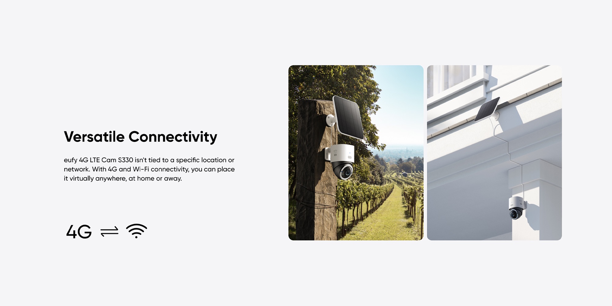 eufy Security 4G LTE Cam S330 with Wi-Fi, 4K UHD Pan Tilt, Wireless, Solar Powered with Solar Panel, AI Human/Vehicle Tracking, with SIM Card