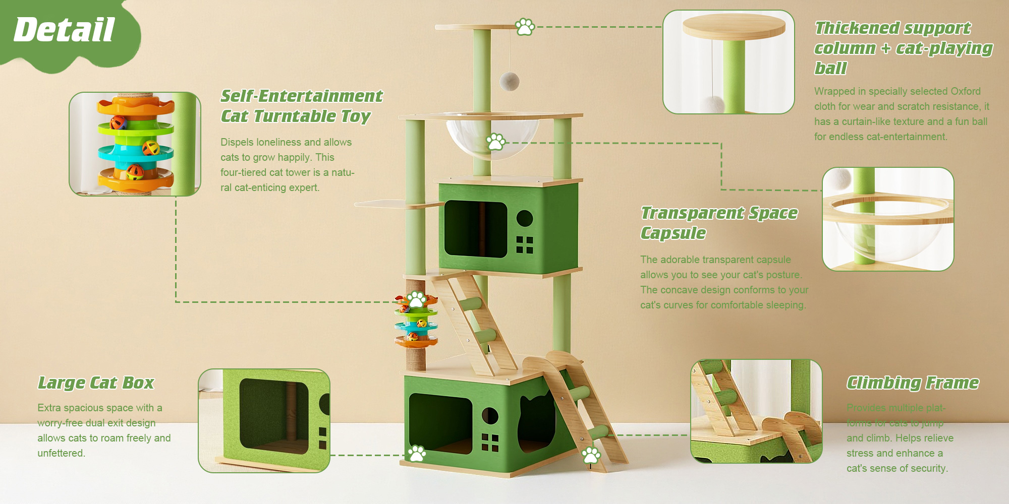 Cat Tree Sisal Scratching Post Cat Climbing Frame with Space Capsule Large Cat Bed Cat Toys