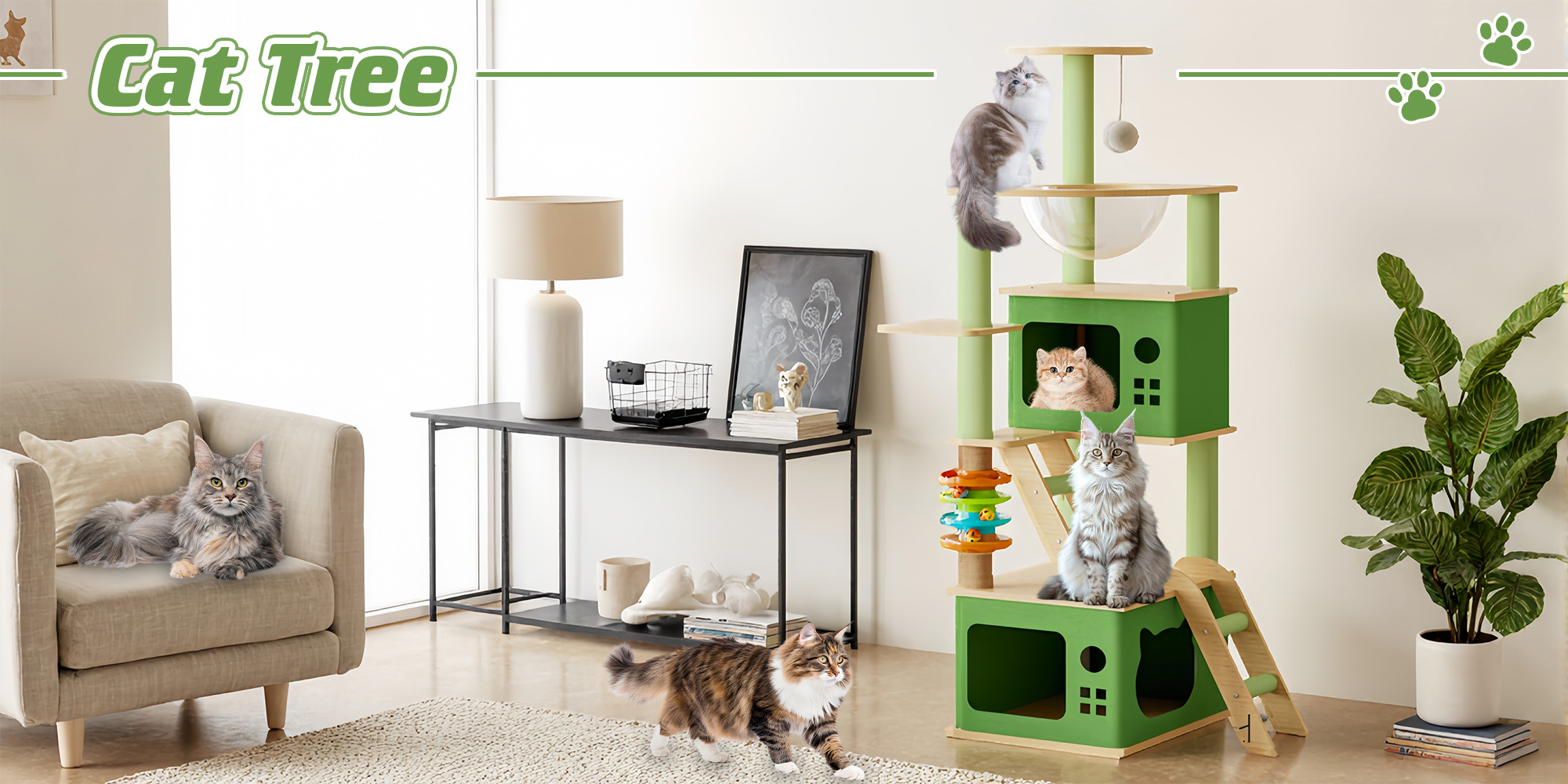 Cat Tree Sisal Scratching Post Cat Climbing Frame with Space Capsule Large Cat Bed Cat Toys