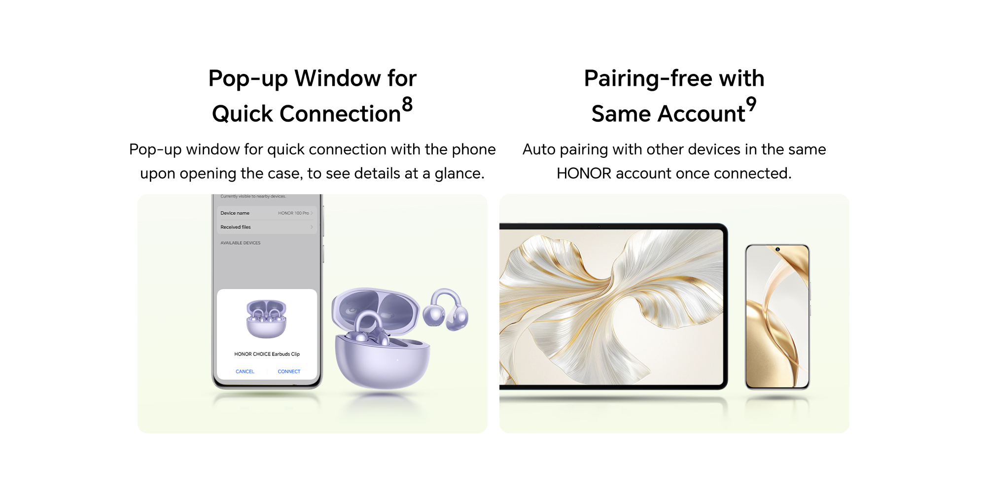 Honor Choice Earbuds CLIP 2 Wireless Earphones, Open-Ear Bluetooth Earbuds, Feather-Like Wearing, 36 Hour Long Battery Life (2025 Model) Purple Purple