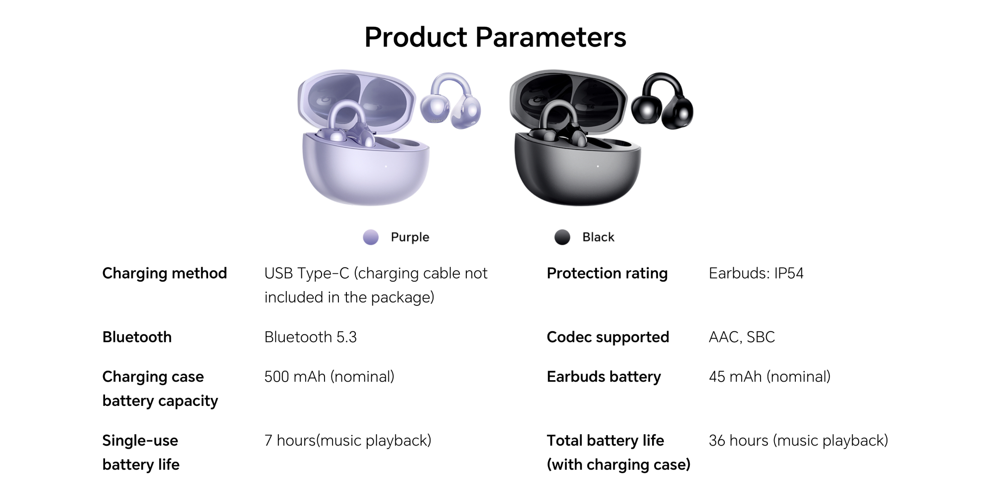 Honor Choice Earbuds CLIP 2 Wireless Earphones, Open-Ear Bluetooth Earbuds, Feather-Like Wearing, 36 Hour Long Battery Life (2025 Model) Purple Purple