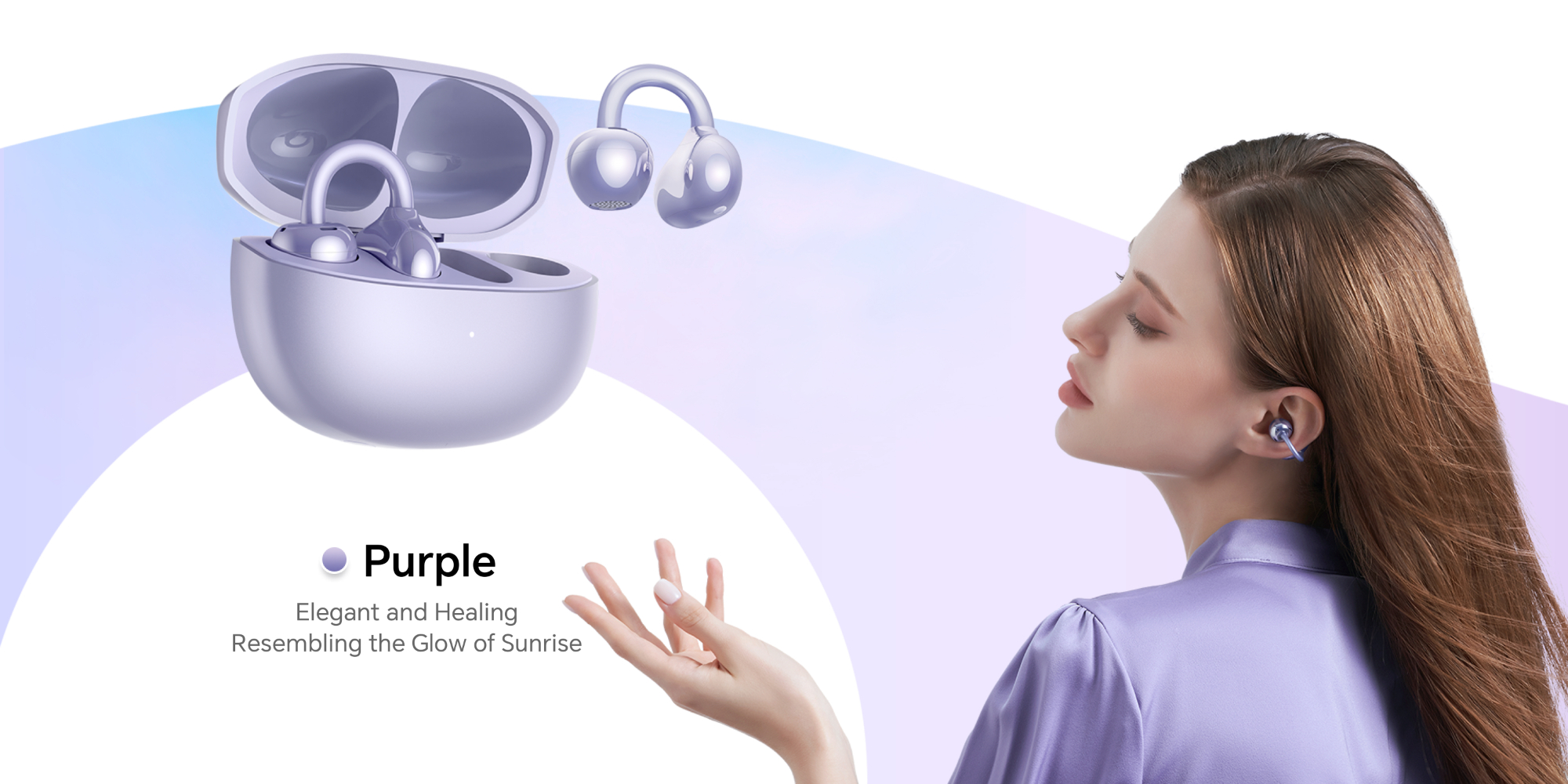 Honor Choice Earbuds CLIP 2 Wireless Earphones, Open-Ear Bluetooth Earbuds, Feather-Like Wearing, 36 Hour Long Battery Life (2025 Model) Purple Purple