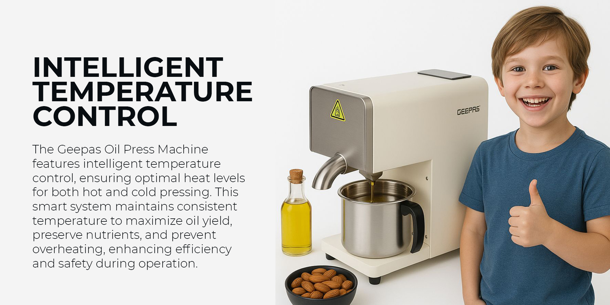 2 IN 1 Household Oil Press Machine  600 W | Stainless Steel Cold & Hot Oil Extractor with Automatic Feeding, Intelligent Temperature Control | High Oil Yield for Sunflower, Peanut, Walnut, Sesame, Almond & More | GOP63091 GOP63091 silver
