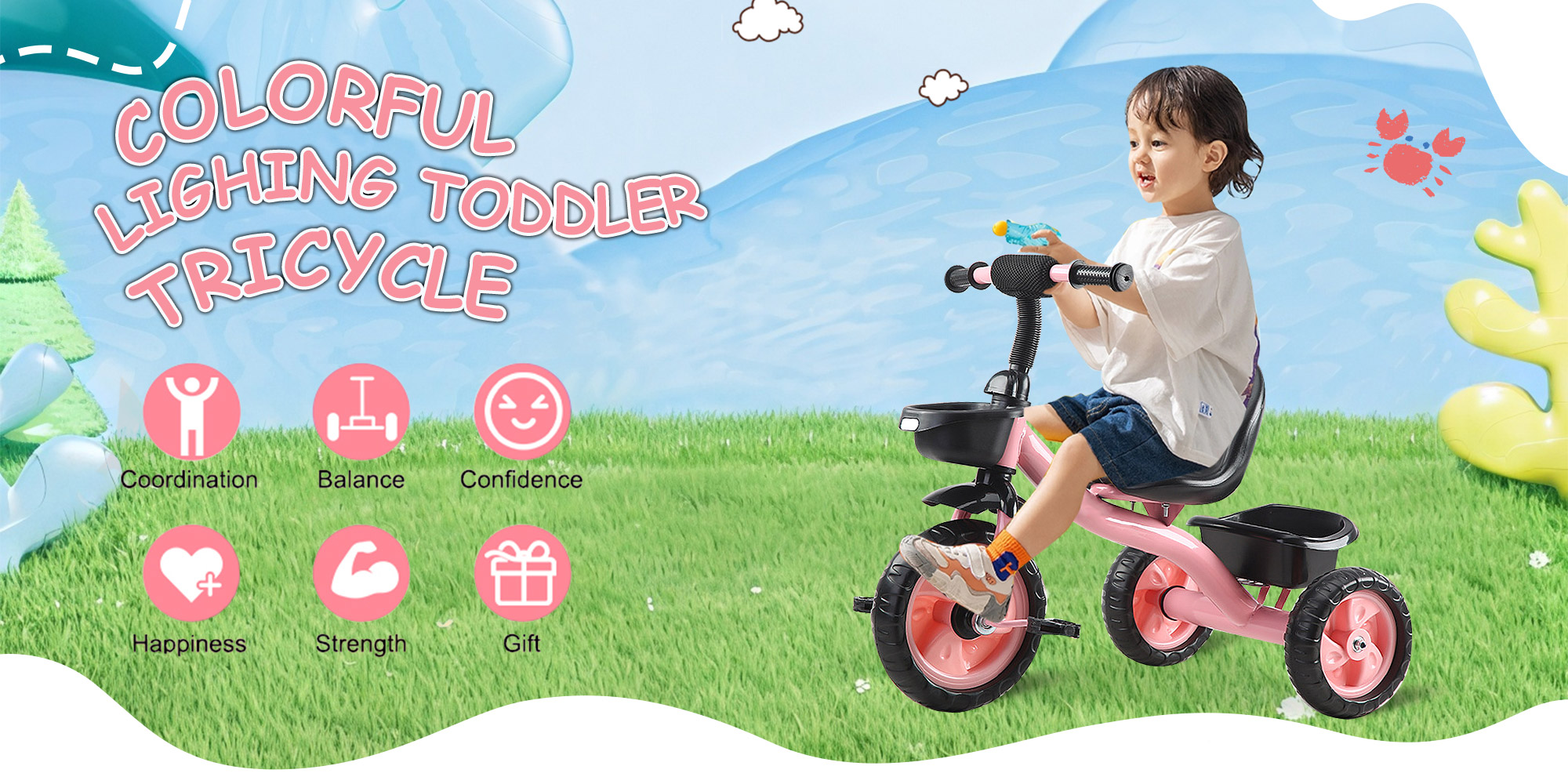 Tricycles for Kids, with Storage Basket, Adjustable Seat and Pedal, Children Trike for 1-6 Years Boys and Girls, Balance Bike for Indoor Outdoor Fun
