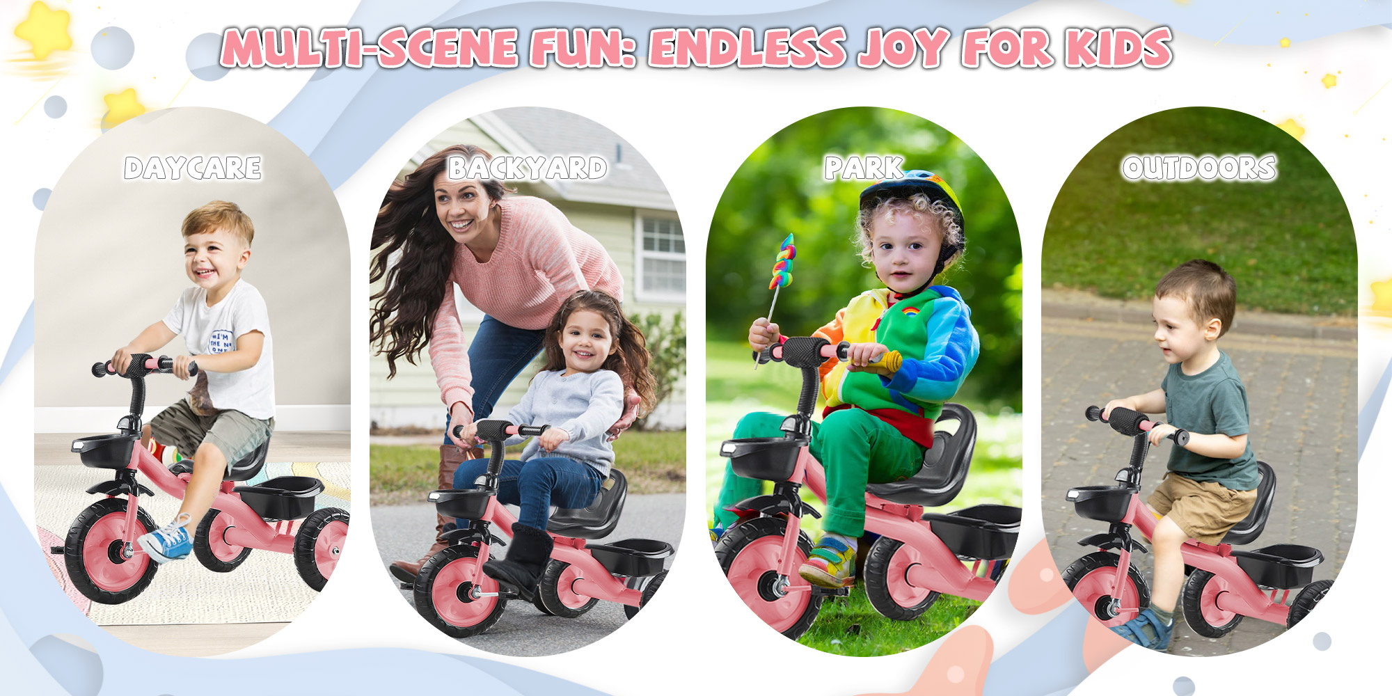 Tricycles for Kids, with Storage Basket, Adjustable Seat and Pedal, Children Trike for 1-6 Years Boys and Girls, Balance Bike for Indoor Outdoor Fun