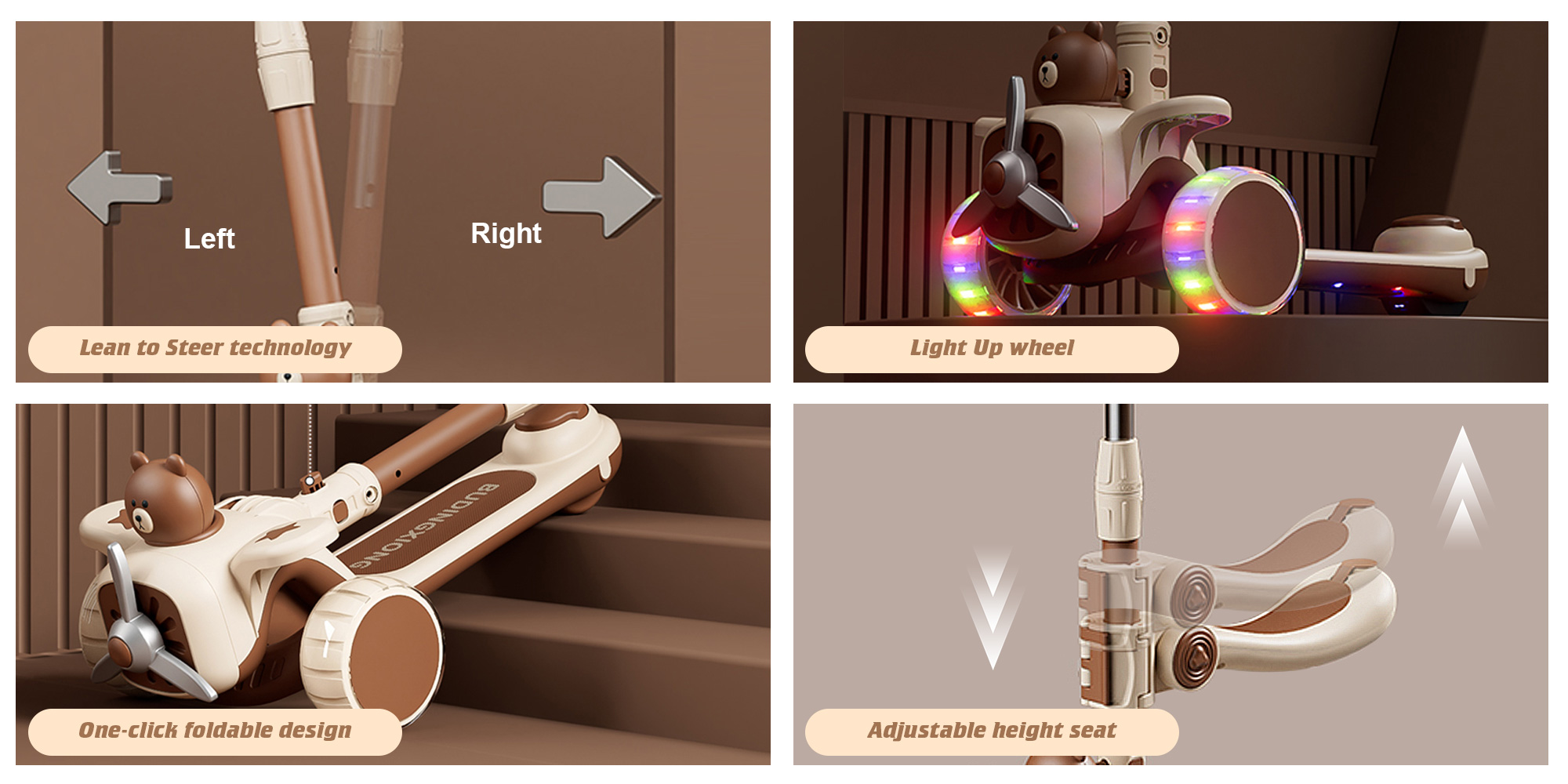 3-in-1 Kick Scooter for Kids, Foldable and Adjustable, with Gravity Steering and LED Flashing Wheels, for 1-6 Years Boys and Girls Indoor Outdoor