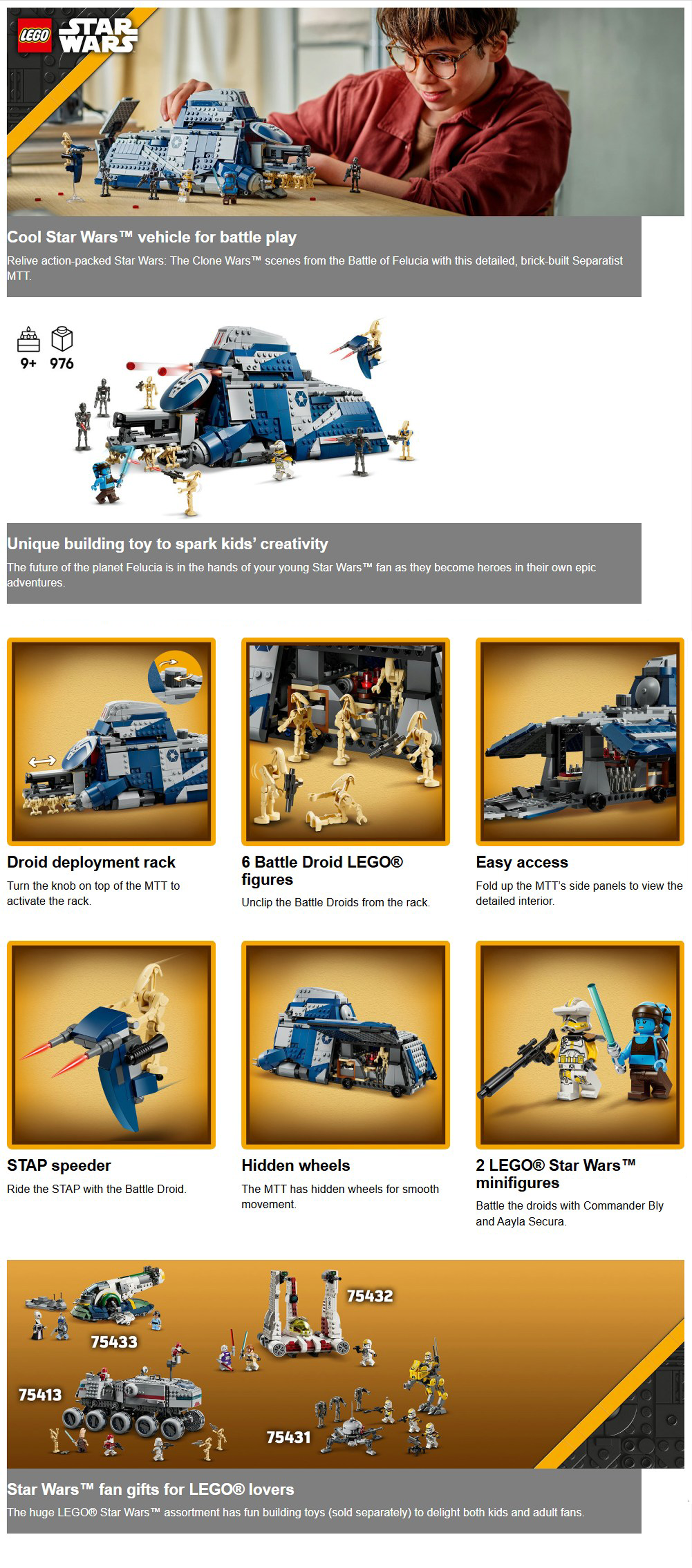 Star Wars TM Battle of Felucia Separatist MTT™ 75435 (976) Pieces