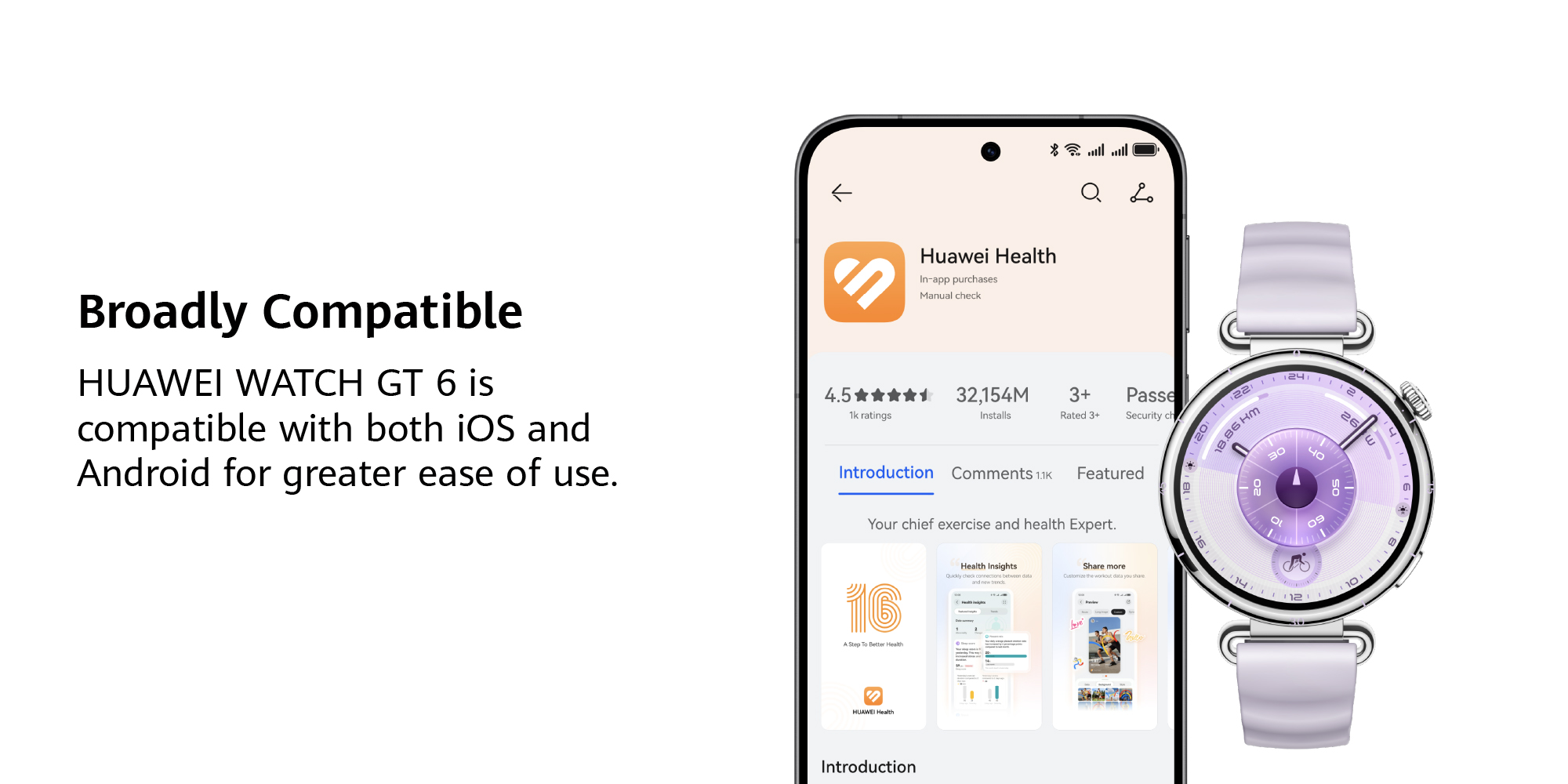 WATCH GT 6 41mm Smart Watch, 1.47'' Display, up to 14 days battery life,  Compatible with iOS & Android, Health Monitor, 100+ Sports Modes, White with Free Extra App Benefits White
