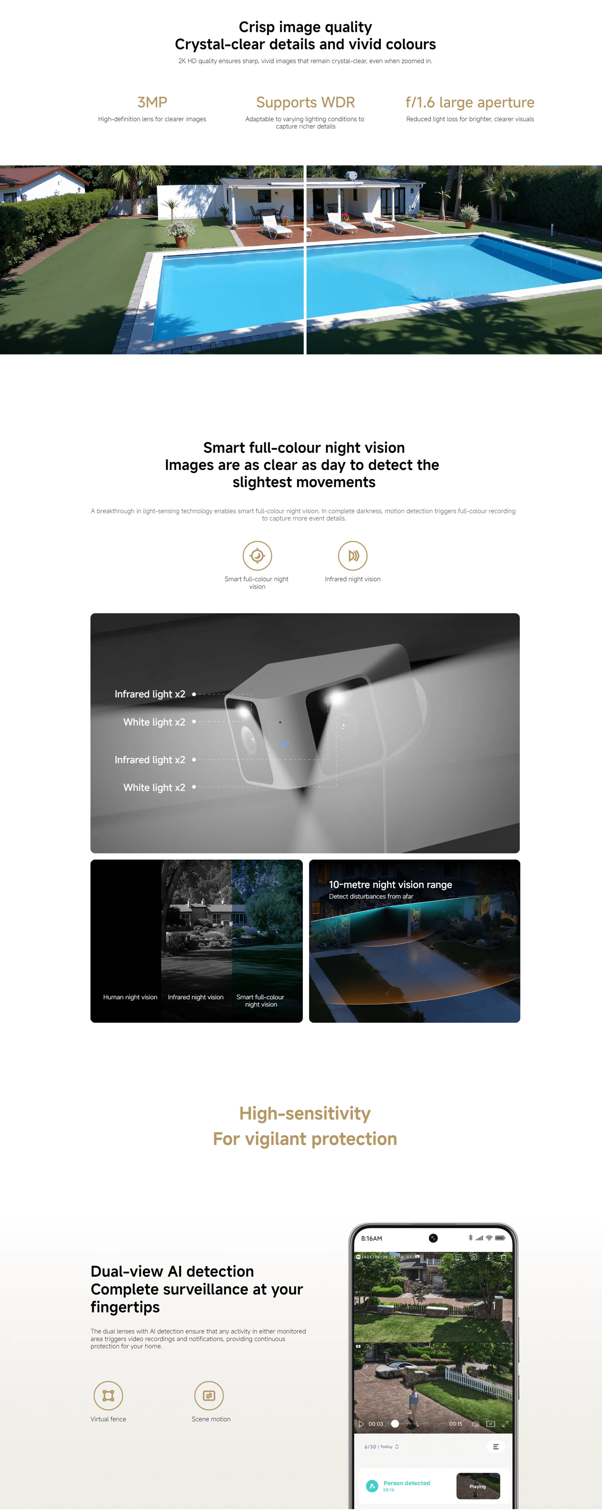 Outdoor Camera CW100 Dual | 2K 3MP Outdoor Security Cameras with Dual Lenses, Color Night Vision, 360° Pan-Tilt, AI Human Detection, IP66 Weatherproof, 2.4GHz WiFi