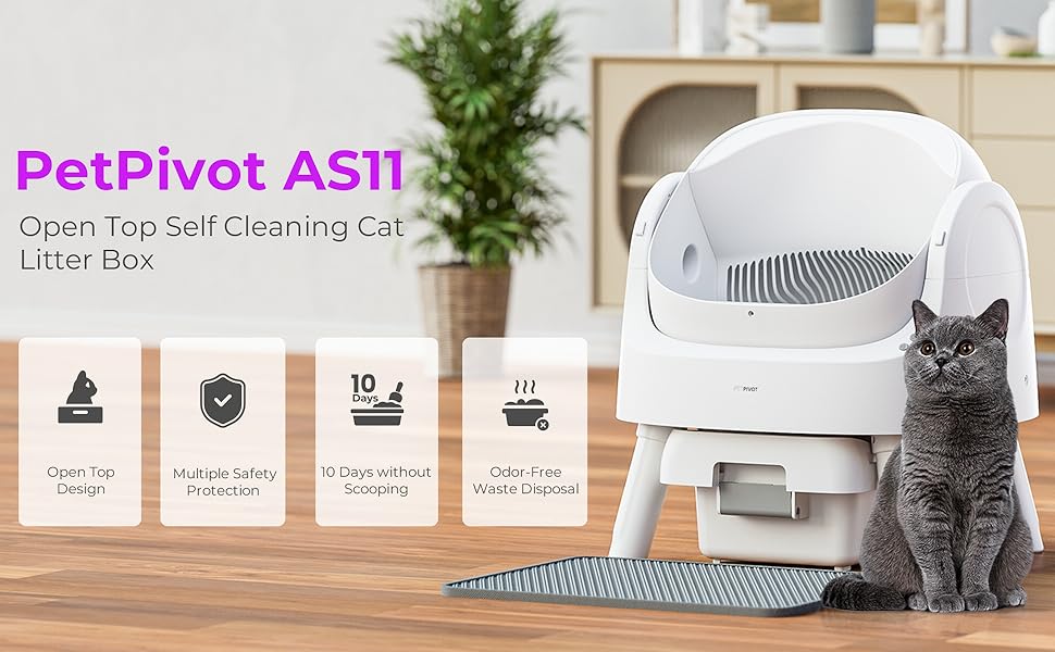 PetPivot, Automatic Cat Litter Box, Open Top Litter Box for Multiple Cats, Self Cleaning Litter Box with Liners and Mat Included (Updated Sensors)
