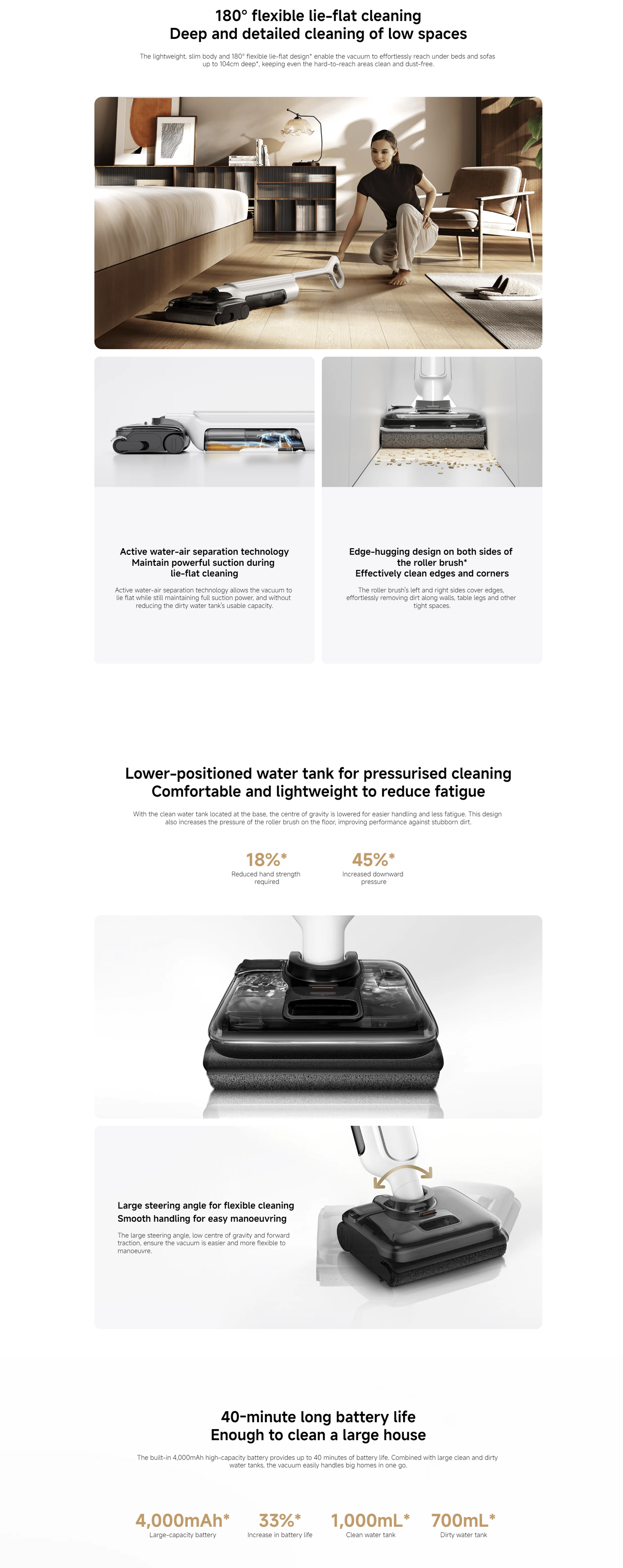 Truclean W30 Pro Wet Dry Vacuum Cleaner, Electric, 21.6V, Self-Cleaning Base, 5.15kg, 40-Min Runtime 1000 ml 300 W BHR08HAGB White/Black