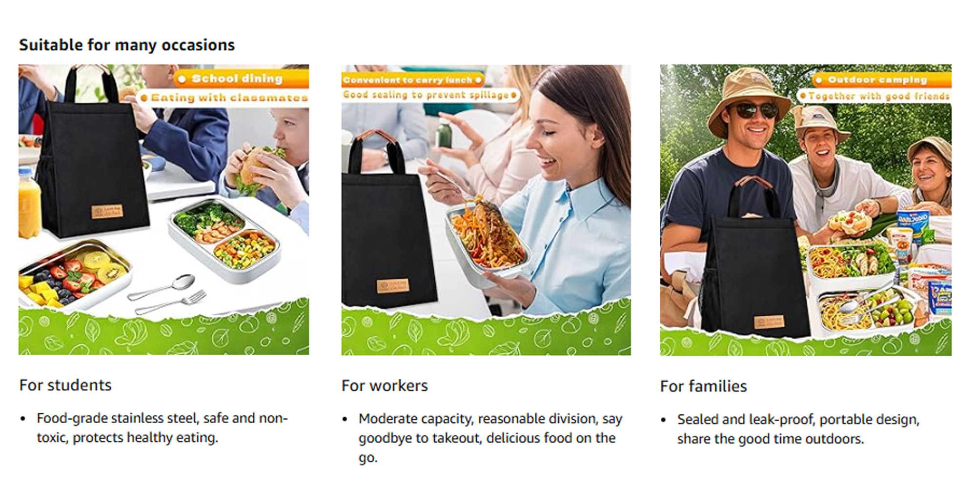 Adando Stainless Steel Lunch Box-1400ml Double Layer Microwave-Safe Bento Box- 304 Leakproof Tiffin box- Thermos Lunch Box Thermal Insulation Detachable- for Adults Students Office School- with Thermal Bag & Cutlery