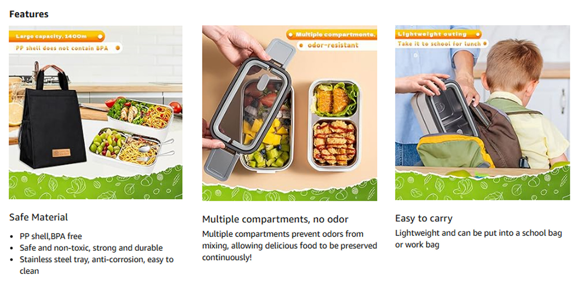 Adando Stainless Steel Lunch Box-1400ml Double Layer Microwave-Safe Bento Box- 304 Leakproof Tiffin box- Thermos Lunch Box Thermal Insulation Detachable- for Adults Students Office School- with Thermal Bag & Cutlery