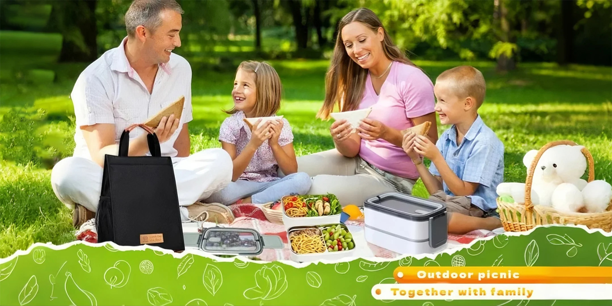 Adando Stainless Steel Lunch Box-1400ml Double Layer Microwave-Safe Bento Box- 304 Leakproof Tiffin box- Thermos Lunch Box Thermal Insulation Detachable- for Adults Students Office School- with Thermal Bag & Cutlery